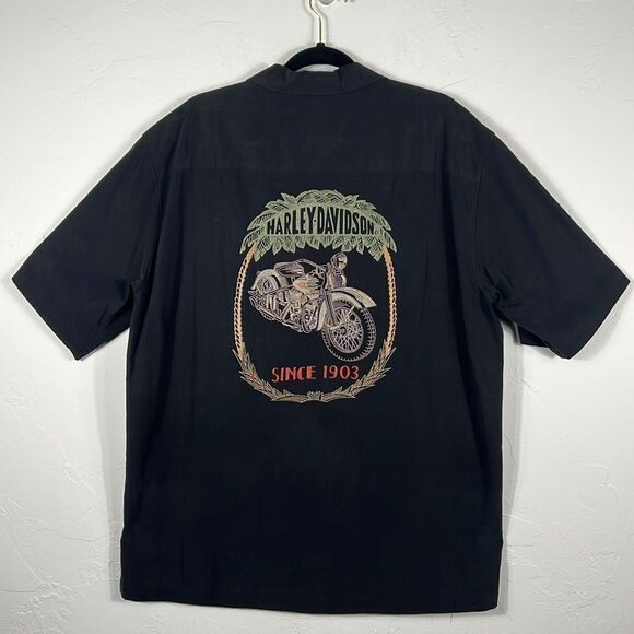 🔥🔥 Vintage HARLEY-DAVIDSON Hawaiian Silk SS Button Down Shirt Sz Lg - PERFECT - Picture 5 of 11